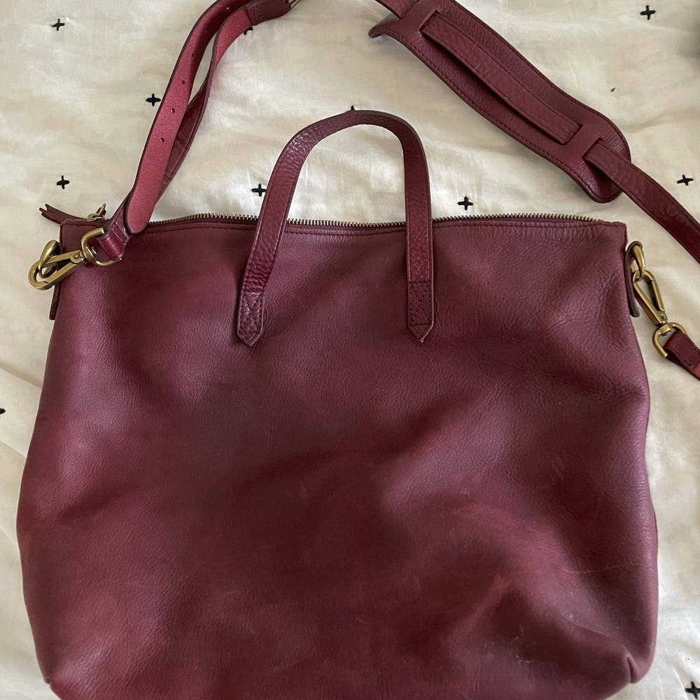 Madewell burgundy leather tote bag
